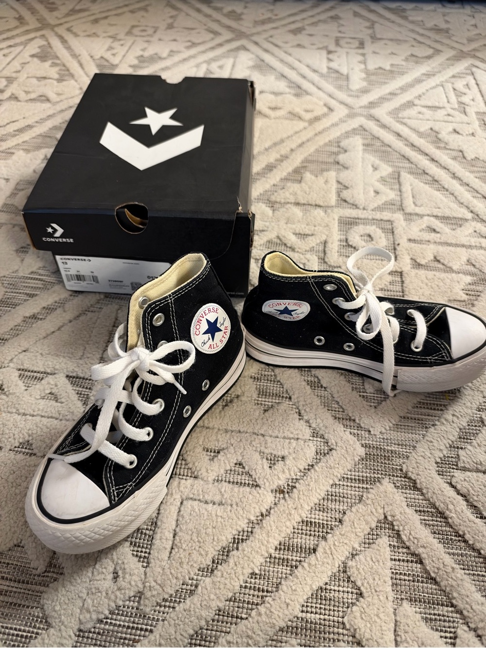 Converse Black and White Kids High-Top Sneakers with Star Logo